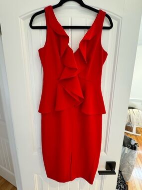 Eliza J Red Ruffle Peplum Midi Dress